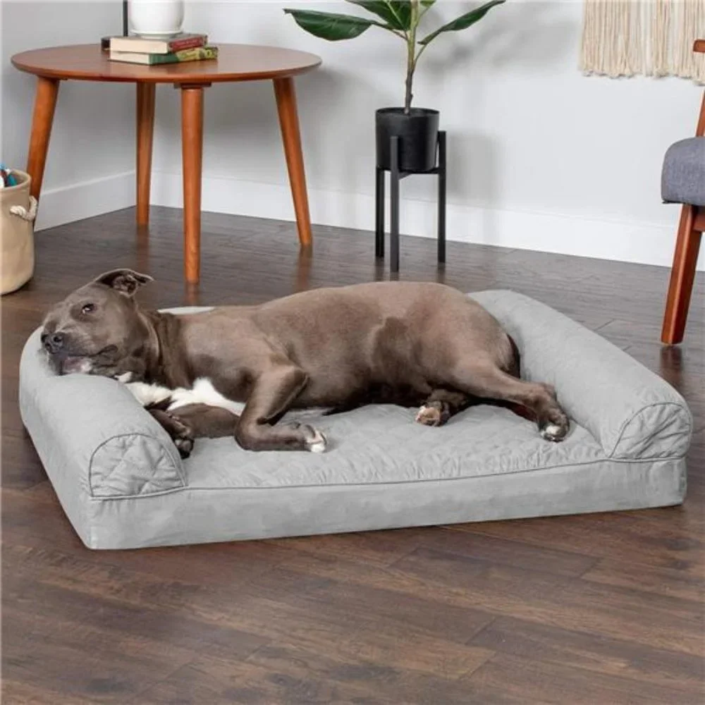 Orthopedic Dog Bed w/ Removable Bolsters & Washable Cover,  Silver Gray, Large